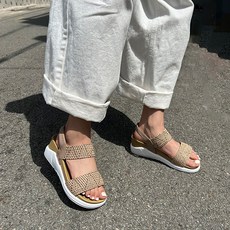 벨레페 여성용 빈토리 미들힐 5.3cm 캐주얼 데일리 패턴 스트랩 밴딩샌들