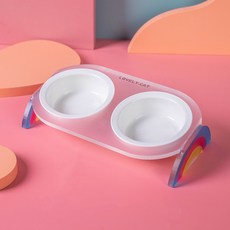 파스텔펫 반려동물 세라믹 레인보우 식기 2구, 화이트, 1개