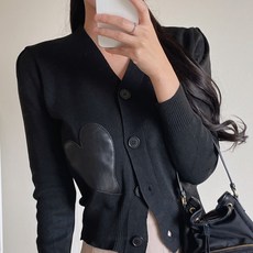 라미르 여성용 하트 패치 브이넥 니트 가디건