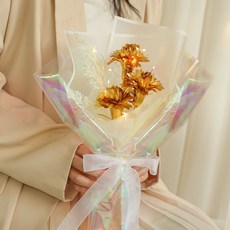 이플린 조화 LED 카네이션 꽃다발 + 쇼핑백, 금, 1개