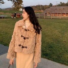 피어니스트 여성용 페이크 퍼 카라 숏 자켓