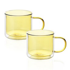 벨르디자인 이리스 내열 유리 머그컵 260ml, 옐로우, 2개