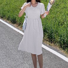 스페셜 주름 포인트 리본끈 반팔 임산부 원피스