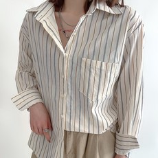 더시럽 여성용 빈티지라인 스트라이프 포켓 셔츠