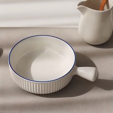 Bloom At Home 鈷藍色圓形把手義大利麵碗, 白+藍, 1個