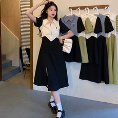 피어니스트 카라 집업 반팔 원피스 롱