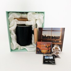 에고이즘 cozy mug 6 머그컵 + 뚜껑 + 스푼 + 키링 + 엽서 + 스티커 + 마스킹테이프 선물 세트, 블랙, 1세트