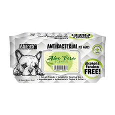 Absorb Plus 寵物抗菌濕紙巾，添加蘆薈萃取物和維生素E，質地更厚更柔軟，貼近寵物皮膚PH值，100%不含酒*精、防腐劑, 蘆薈香, 80抽, 1包