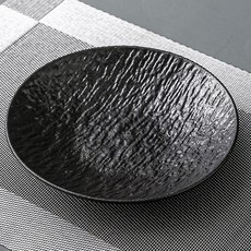 오엔리빙 젠스타일 디너 상차림 스크럽 원형 접시, 스톤블랙, 1개 스톤블랙, 1개
