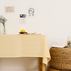 멜란체크 코튼 식탁보, 옐로우, 200 x 110cm