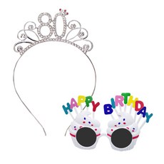 리빙다 고급 큐빅 생일 숫자머리띠 80 + 생일 머핀 안경, 실버(머리때), 화이트(안경), 1세트