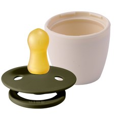BIBS 컬러 고무 쪽쪽이 + 실리콘 화분캡 세트, 1단계(0~6개월), 헌터그린(쪽쪽이), 아이보리(화분캡)