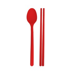 SiliPot 矽膠餐具組, 紅色湯匙+筷子1組, 韓國產白金矽膠材質製成, 紅色, 湯匙+筷子, 1組