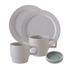 JUST HOME 條紋霧面陶瓷碗盤餐具5件組 午茶組 (2個8.5吋平盤, 2個咖啡杯, 1個3.5吋調味碟), 平盤 2個 + 咖啡杯 2個 + 調味碟, 1組, 條紋霧面