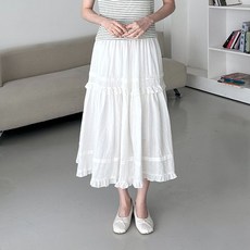 디어로라 여성용 통기성 프릴 밴딩 레이스 롱 스커트 PE_SK003 어로라 여성용 프릴 밴딩 레이스 롱 스커트 PE_SK003
