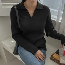 화이트폭스 여성용 페미닌 슬림 골지 카라넥 니트