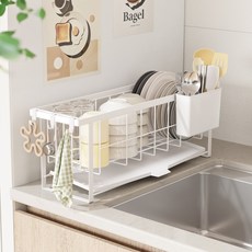라라밤 자동 물빠짐 초슬림 미니 식기건조대 세트, 1단, 화이트, 1세트