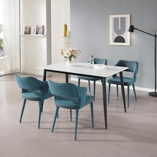 로드퍼니처 오딘 세라믹 1300 식탁 + 의자 4p 세트 4인용 방문설치, 식탁(화이트+블랙), 의자(블루)