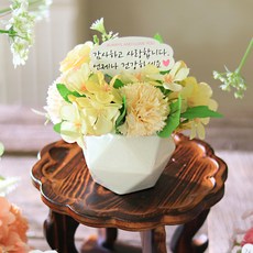 ScentBasket 人造花綻放絲綢花肥皂花康乃馨擺飾+LED燈+運輸盒+裝飾物+零錢信封組, 1組, 黃色