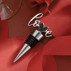 微笑的Valentine's Day LOVE酒瓶塞, 銀黑色, 1個