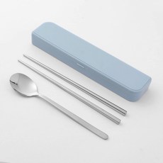 파스텔 휴대용 수저세트, 블루, 케이스 + 수저 + 실리콘 슬롯