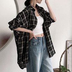 Dearlola 女款高格紋寬鬆襯衫 BM_S008