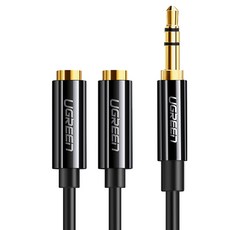 유그린 3.5mm 스테레오 이어폰 분배기 M to 2F 오디오 Y잭 케이블, 블랙, 1개, AV134
