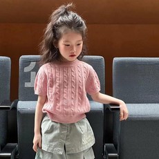 BABYMAX 女童款柔和麻花短袖針織T恤