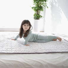 ahtty blanc 兒童棉質防水睡墊, 白底兔子款, S(75*110cm), 1入