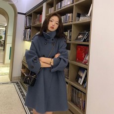 피어니스트 여성용 하이넥 카라 루즈핏 더블버튼 하프 코트