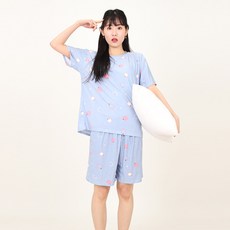 여성용 SS FX 유나이스 라운드 반팔 잠옷 상하의 세트