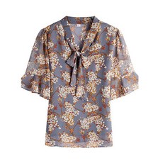두봄 여성용 꽃 블라우스 리본 셔츠