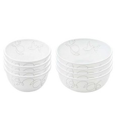 Corelle Brands 康寧餐具 線條印花餐碗 8件組, 飯碗 4入 + 湯碗 4入, 白色, 1組
