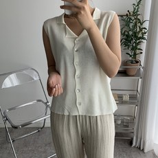 KnitNJean 女款貝殼鈕扣側開領無袖背心Treyah無袖背心