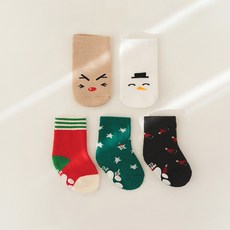 하이베이비클럽 유아용 도톰 크리스마스 양말 5족 세트