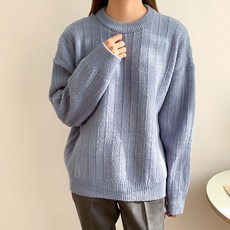 헤이진 여성용 루즈핏 세로 라운드 니트 티셔츠