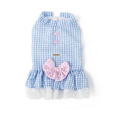 딩동펫 반려동물 시어서커 체크 나시 원피스, 블루