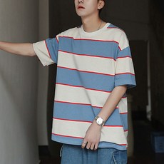 남성용 마켓A 배색 스트라이프 반팔티셔츠