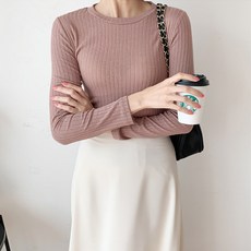 레몬소울 여성용 데이즈 슬림 골지 라운드 티셔츠