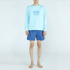 솔레일 남성용 루즈핏 웨브 긴팔 + 블루 쿼티 반바지 래쉬가드 세트