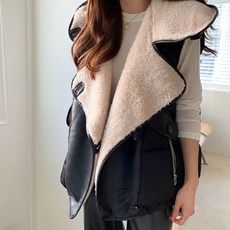 여성용 스팬딩 양털 카라 스트링 후드 조끼 무스탕 cpvt912k2a