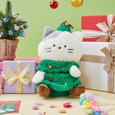 聖誕奶貓樹會動公仔+禮品包裝套餐套裝, 1組, 綠色
