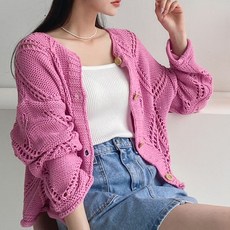 오오엘 여성용 루즈핏 펀칭 말림 라운드 망고 스카시 가디건
