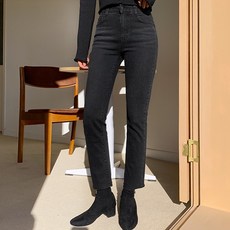 엔비룩 여성용 밴딩 블랙 데님 팬츠