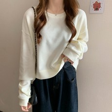 여성용 바이프리 루즈핏 레글런 세미 크롭 맨투맨