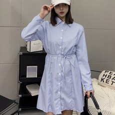 더시럽 여성용 블루 스트라이프 레이어드 셔츠