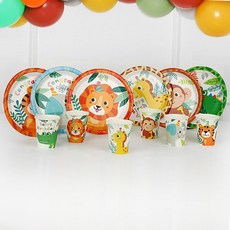 joyparty 餐桌組動物朋友盤子 6種*2入+杯子 6種*2入組, 1組
