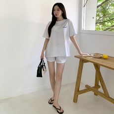 시크블랙 투레알 프린팅 라운드넥 반팔 티셔츠 + 숏 팬츠 세트 cpset2779k35 - 팬츠셋업