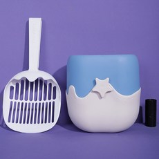 파스텔펫 스타 배색 고양이 화장실 모래삽, 블루, 1개