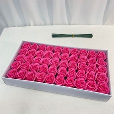 이플린 3겹 비누꽃 장미 50p + 일반꽃대 50p, 진핑크, 1개 진핑크